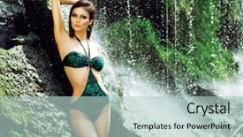  Presentation with waterfall woman - Beautiful PPT theme featuring her gorgeousness near the waterfall backdrop and a  colored foreground