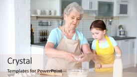  Presentation with cooking equipment kitchen utensils - Slide deck featuring her grandmother cooking on kitchen background and a lemonade colored foreground