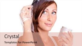  Presentation with hair - Beautiful presentation theme featuring young woman coloring her hair backdrop and a coral colored foreground