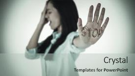  Presentation with weight loss woman showing - Slide deck enhanced with her hand against please stop background and a light gray colored foreground