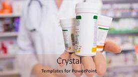  Presentation with medications - Slides enhanced with her hand in the pharmacy background and a coral colored foreground