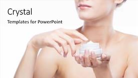  Presentation with beauty product - Slide deck with creme anti age - skin care young woman holding background and a sky blue colored foreground