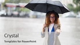  Presentation with woman in under wear - Presentation theme enhanced with her hand to catch raindrop background and a  colored foreground