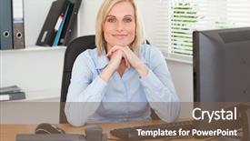  Presentation with woman office desk - Colorful slides enhanced with her hands behind a desk backdrop and a  colored foreground