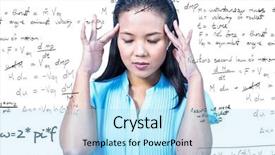  Presentation with theory - Cool new theme with computer sciences maths - worried businesswoman holding her head backdrop and a arctic colored foreground