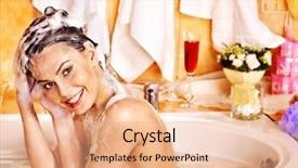  Presentation with bathroom - Slide set with her head at home bathroom background and a coral colored foreground