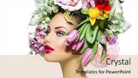  Presentation with beautiful spring flowers - Slide set featuring her head nature hairstyle summer background and a coral colored foreground