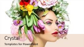  Presentation with jasmine spring flowers - PPT theme having her head nature hairstyle summer background and a coral colored foreground