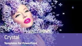  Presentation with girl model - Presentation theme enhanced with her head over black background background and a violet colored foreground