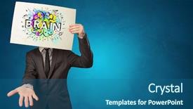  Presentation with paper - Slide deck having her head with colorful brain background and a ocean colored foreground