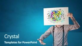  Presentation with older person holding pills - Audience pleasing PPT layouts consisting of her head with colorful brain backdrop and a ocean colored foreground