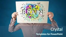  Presentation with older person holding pills - Beautiful PPT theme featuring her head with colorful brain backdrop and a ocean colored foreground