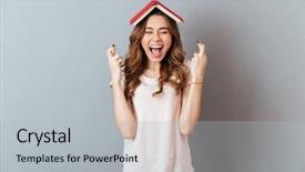  Presentation with good luck - Slide set featuring her head with cross background and a light gray colored foreground