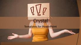  Presentation with cardboard art sculpture - PPT theme featuring her head with exclamation point background and a coral colored foreground