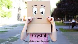  Presentation with boxing woman and a tawny - Amazing slides having her head with sad face backdrop and a light blue colored foreground