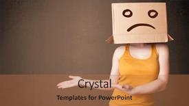  Presentation with naughty girl is standing - Beautiful PPT layouts featuring her head with sad face backdrop and a  colored foreground