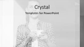  Presentation with house window - PPT theme enhanced with her house and drinking coffe background and a  colored foreground