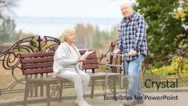  Presentation with elderly people walking difficulties - Slide set enhanced with her husband with walking frame background and a  colored foreground