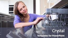  Presentation with kitchen appliance - PPT layouts with her keep the home tidy background and a dark gray colored foreground