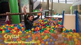  Presentation with mom kids - Colorful slide set enhanced with her kids at pool backdrop and a tawny brown colored foreground