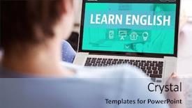  Presentation with pregnant woman - Beautiful PPT layouts featuring her laptop against learn english backdrop and a light blue colored foreground