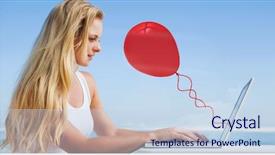  Presentation with composite - Colorful PPT theme enhanced with her laptop at the beach backdrop and a  colored foreground