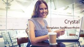  Presentation with coffee shop - Cool new PPT theme with her laptop in a coffee backdrop and a lemonade colored foreground