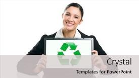  Presentation with recycling - Presentation featuring her laptop symbol of environmental background and a light gray colored foreground