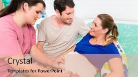  Presentation with pregnant woman - PPT theme having her man in delivery background and a coral colored foreground