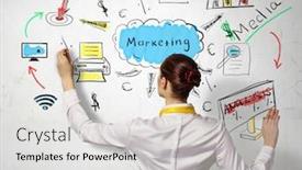  Presentation with marketing strategy - Slide deck with her marketing strategy background and a light gray colored foreground