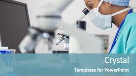  Presentation with asian doctor - Beautiful presentation featuring her microscope in a laboratory backdrop and a teal colored foreground