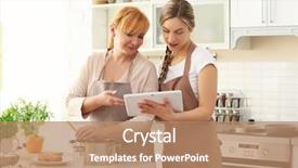  Presentation with cooking - PPT theme having her mother cooking in kitchen background and a coral colored foreground
