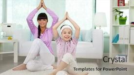  Presentation with yoga - PPT theme consisting of journal review - tablet or ebook reader background and a white colored foreground.