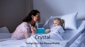  Presentation with hospital bed - Slide deck with softservices - happy girl on a bed background and a  colored foreground