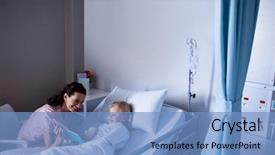  Presentation with sick child - Colorful PPT theme enhanced with her mother in hospital backdrop and a light blue colored foreground