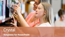  Presentation with library - Colorful slide deck enhanced with her mother in library backdrop and a coral colored foreground