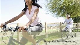  Presentation with cycling - Slide set having her mother in park background and a mint green colored foreground