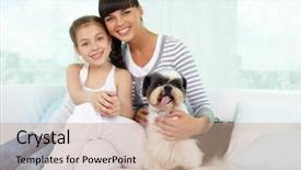  Presentation with displaying a happy mother cudd - PPT theme consisting of her mother with shih-tzu background and a coral colored foreground