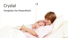  Presentation with newborn baby hospital - Presentation enhanced with her newborn baby in hospital background and a white colored foreground