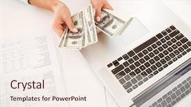  Presentation with office - Amazing PPT theme having her office and holding money backdrop and a sky blue colored foreground