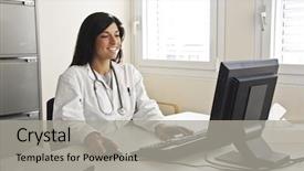  Presentation with doctor office - PPT theme consisting of her office working with computer background and a light gray colored foreground