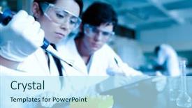  Presentation with test tube laboratory - Amazing PPT layouts having dropping liquid in test tube backdrop and a sky blue colored foreground