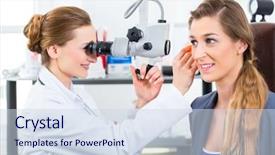  Presentation with endoscope - Audience pleasing presentation theme consisting of her practice examining the ear backdrop and a sky blue colored foreground