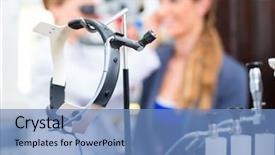  Presentation with ear nose throat - PPT theme having her practice examining the ear background and a teal colored foreground