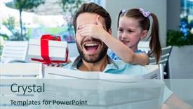  Presentation with cafe - Audience pleasing PPT theme consisting of her present to her dad backdrop and a light blue colored foreground