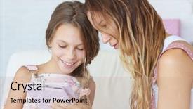  Presentation with ipad - Slides with her preteen daugher playing ipad background and a coral colored foreground