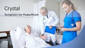  Presentation with health care - Amazing slide deck having her pulse at hospital ward backdrop and a light gray colored foreground