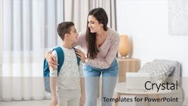  Presentation with school - Colorful PPT layouts enhanced with her son off to school backdrop and a light gray colored foreground