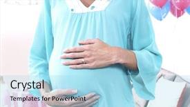  Presentation with pregnant woman - Theme having her stomach at baby shower background and a  colored foreground