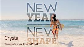  Presentation with new year - Presentation theme having her surfboard against new year background and a lemonade colored foreground